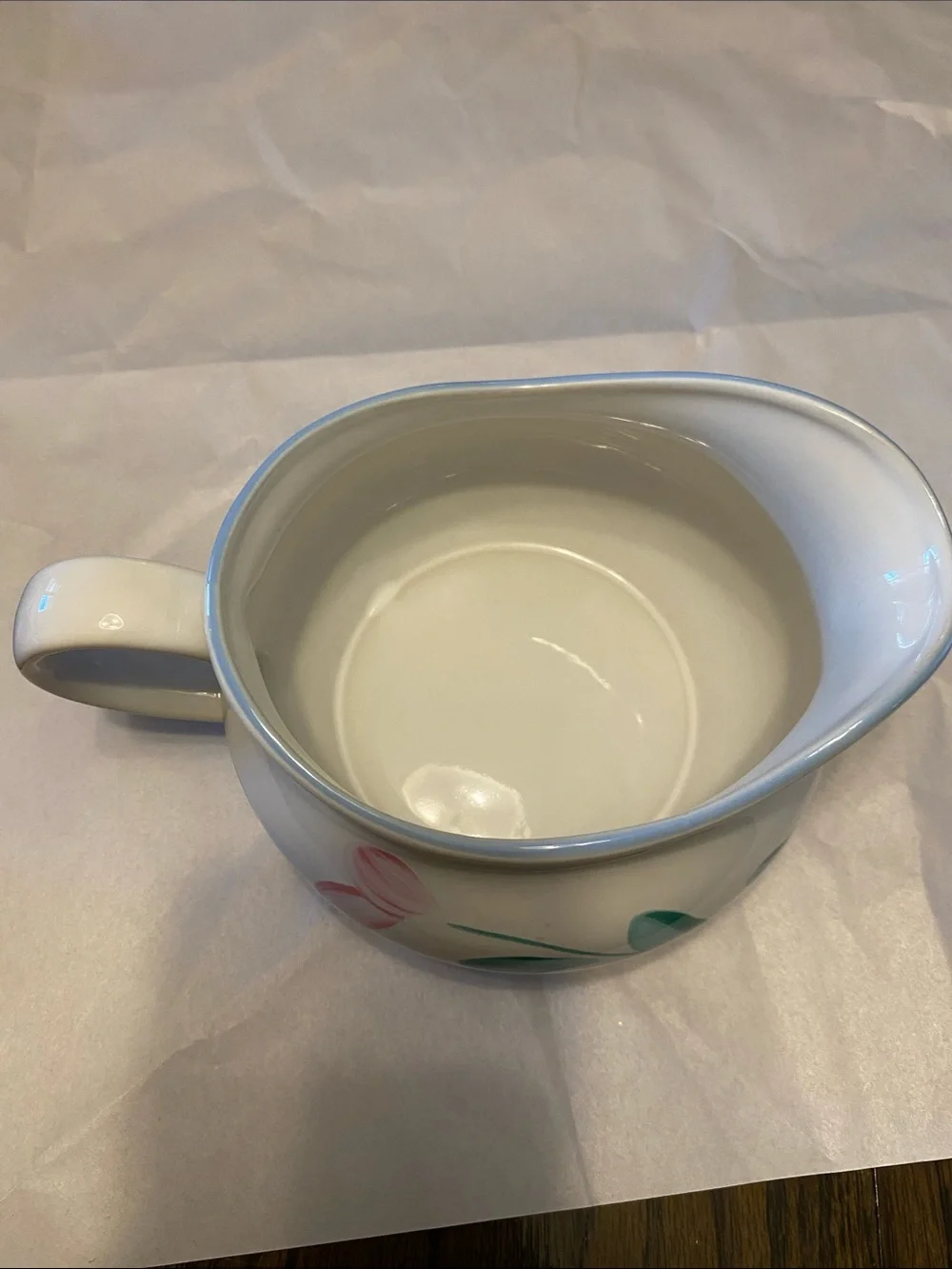 White Ceramic Creamer Pitcher with Pink Floral Design